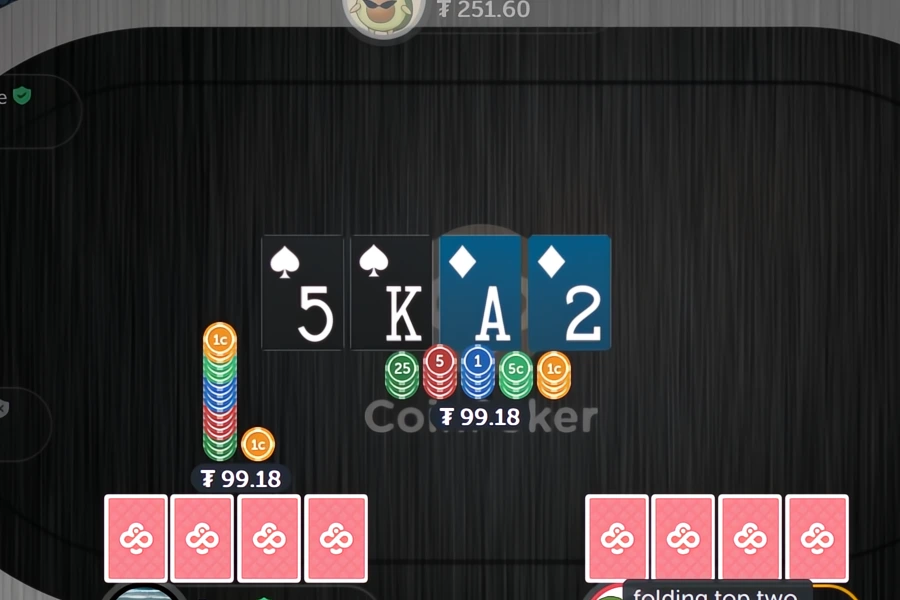 一名玩家在底池限注奥马哈（Pot Limit Omaha）游戏中下注一个与底池相同大小的赌注。