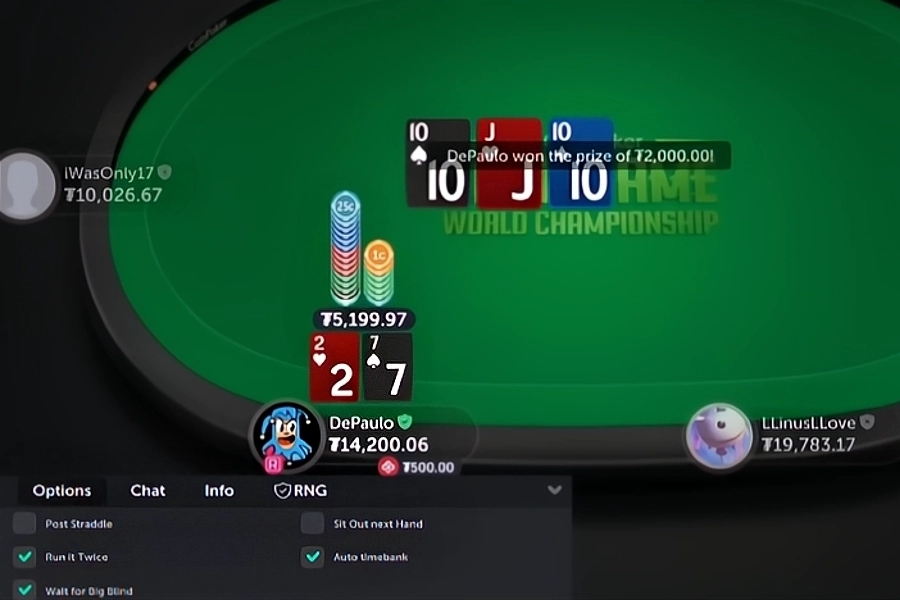 3.赢牌并从每位玩家手中赢取五个大盲注