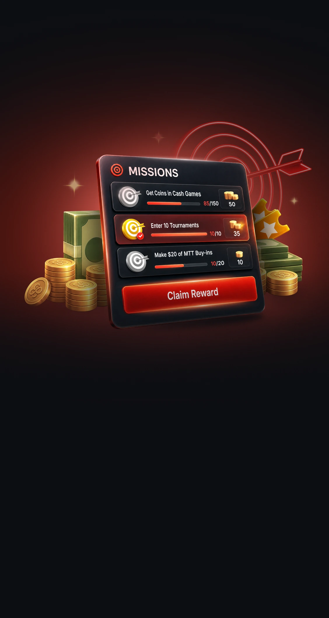 CoinPoker 上的扑克任务：<br />
通过游戏赚取额外收入