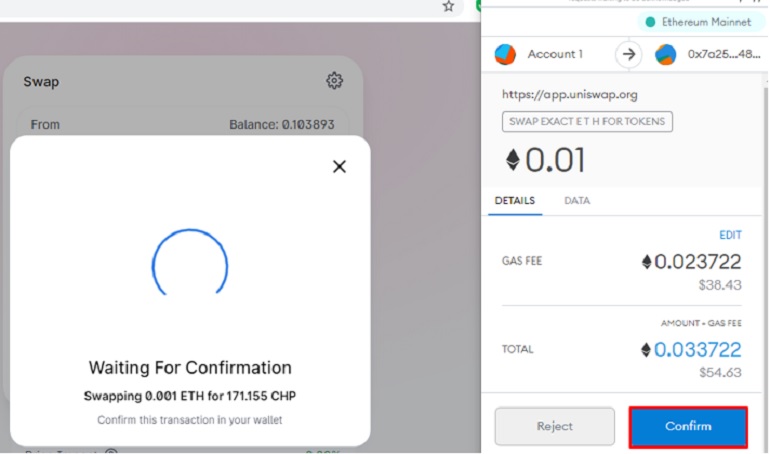 Waiting For Confirmation UniSwap Waiting For Confirmation UniSwap