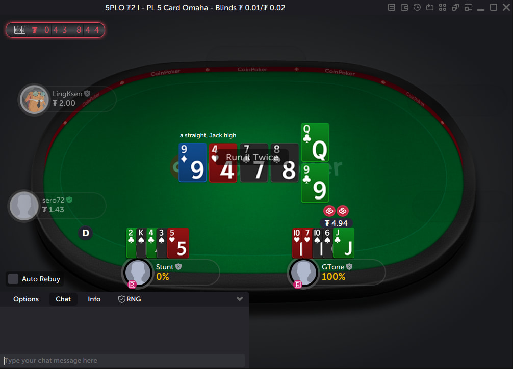 A player gets two different straights in a game of 5-Card Pot Limit Omaha by running it twice.