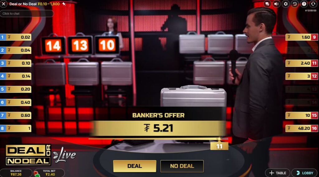 A game of Deal or No Deal with a live dealer on the CoinPoker Casino