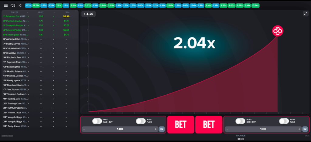 A game of CoinPoker Crash on the CoinPoker crypto casino app.