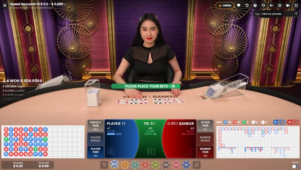 A game of Live Speed Baccarat is underway on the CoinPoker Casino app.