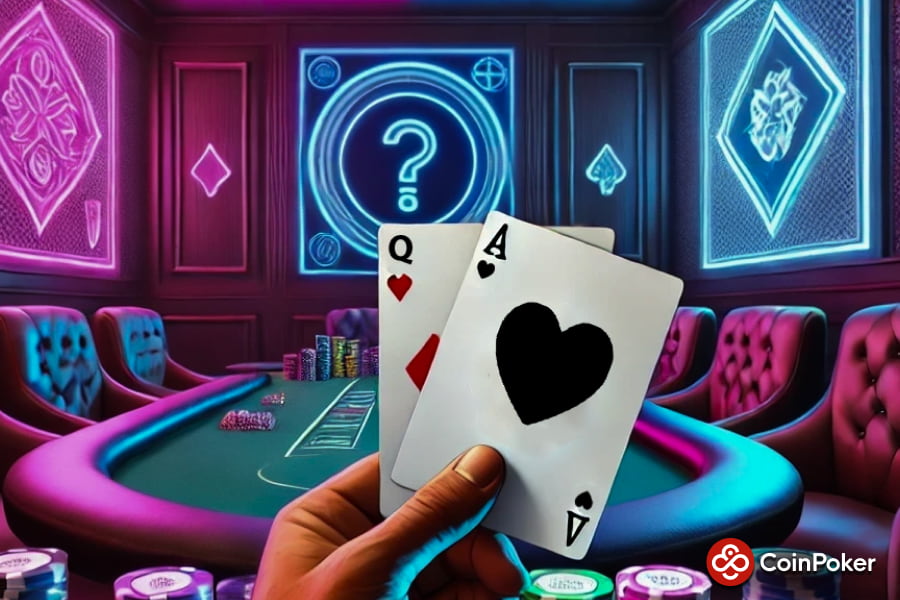 A player holds Ace Queen in a mystery bounty poker tournament