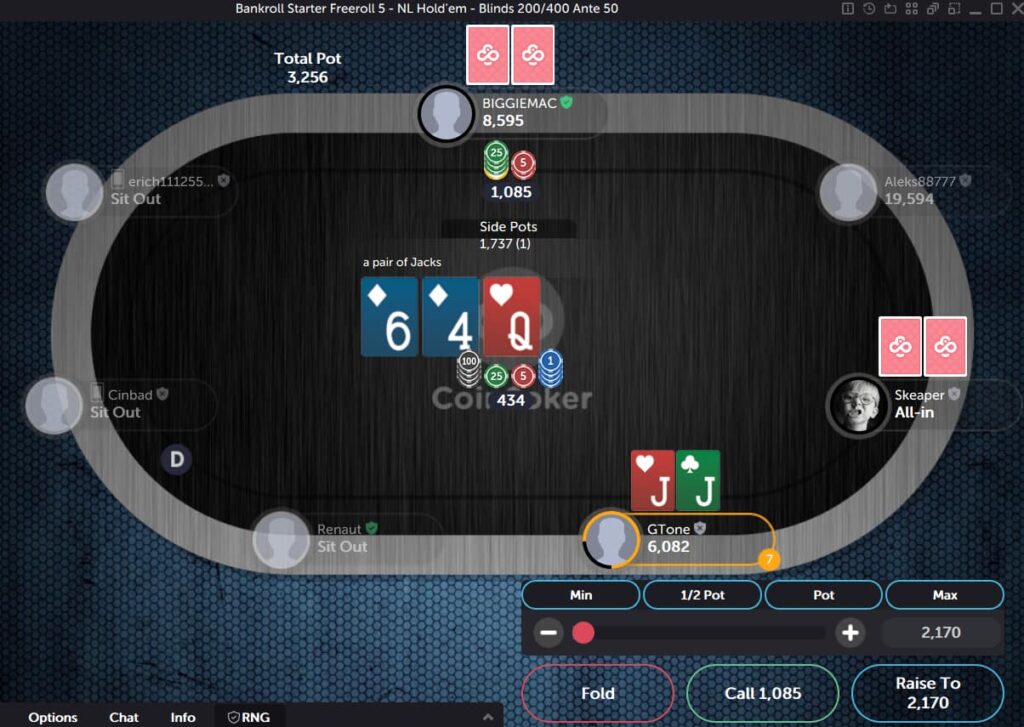 a player holding pocket Jacks faces a large c bet from their opponent.