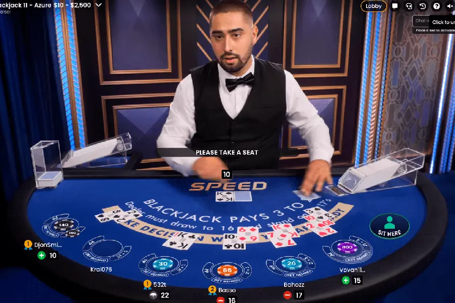 Speed Blackjack game underway in the CoinPoker Casino and players use Blackjack strategy.