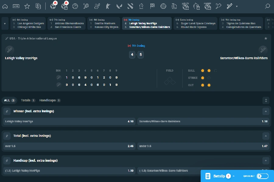 Baseball betting coverage of Triple A International League, with a match up between Leigh Valley IronPigs and Scranton/Wilkes-Barre Railriders.