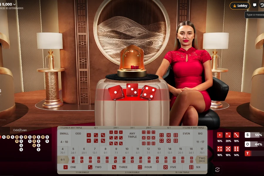 Live dealer Sic Bo casino game on CoinPoker.