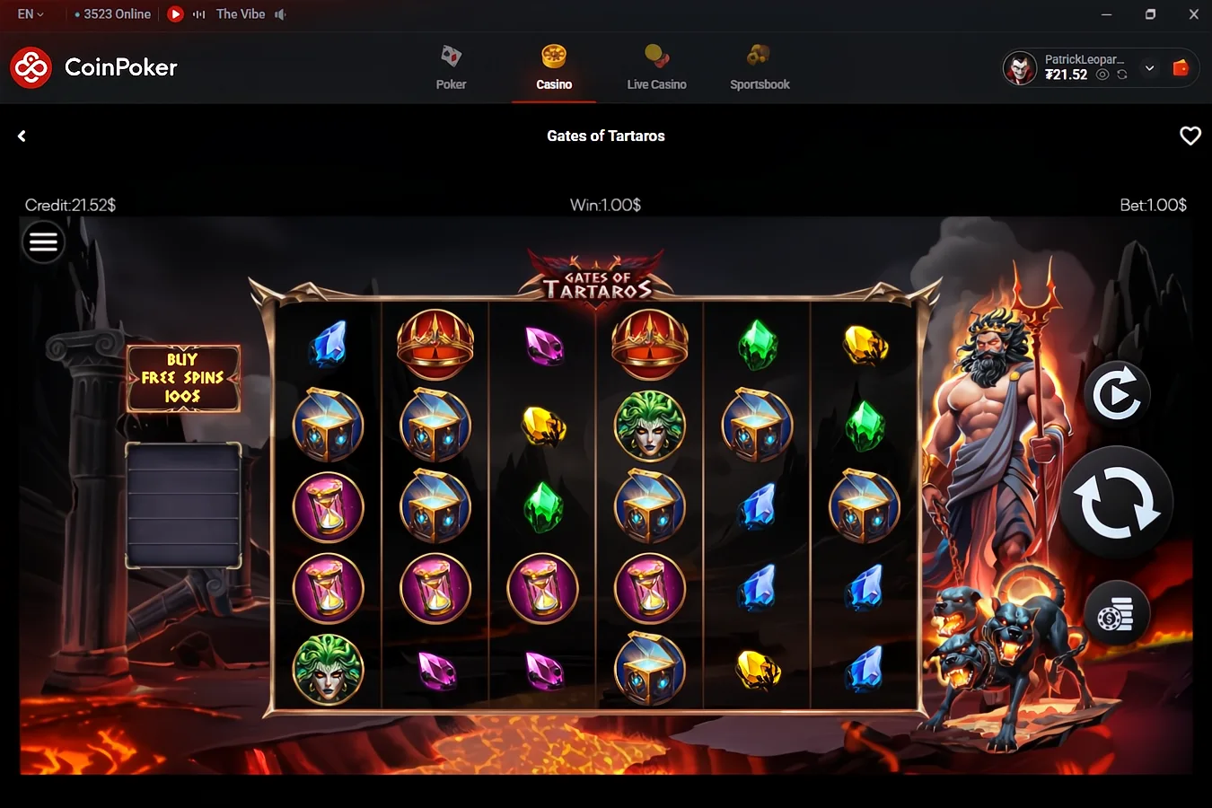 A game of slots on the CoinPoker Casino platform.