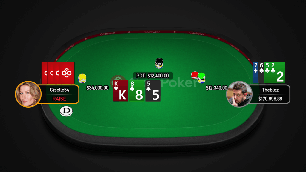 Hand of the week on CoinPoker, showing a game between two players in Pot Limit Omaha poker.