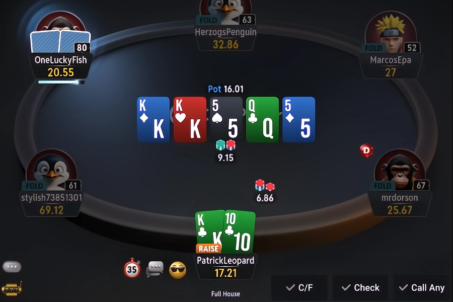 A game of Texas Hold'em poker in cash game form on the CoinPoker online poker app.