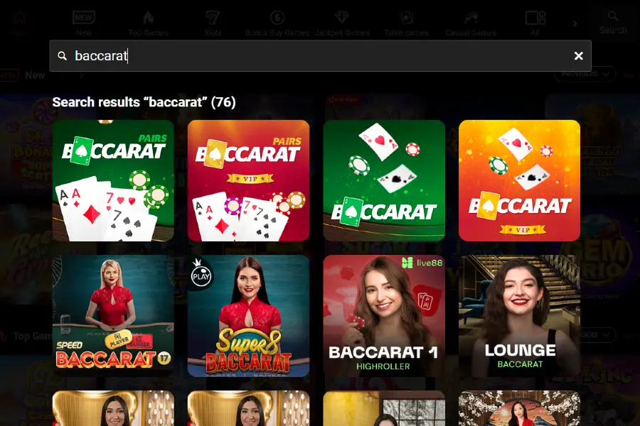 A look at the CoinPoker lobby with baccarat games showing.