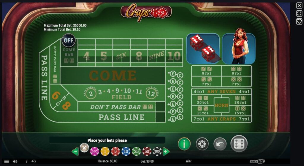 Screenshot of table game version of Craps on CoinPoker crypto casino.