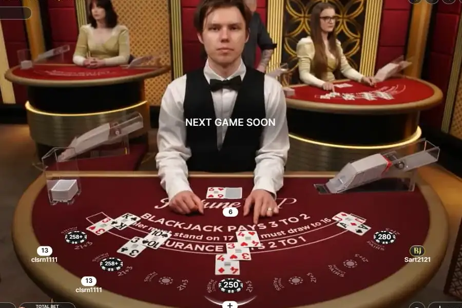 A player has 21, while other players still have decisions to make in a game of Blackjack Fortune VIP on a crypto casino.