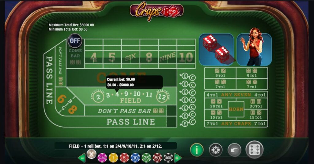 An example of Plac Bet in crypto BTC craps casino game at CoinPoker.