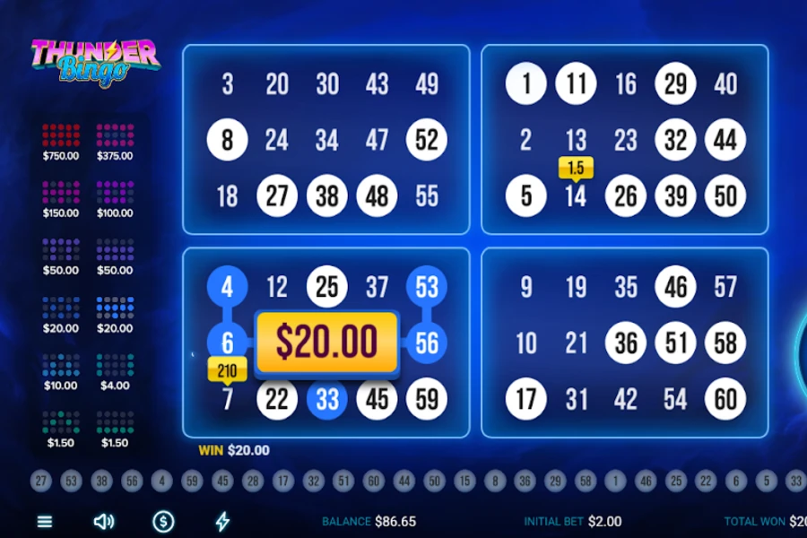 Online Thunder Bingo title on Coinpoker casino for bingo games.
