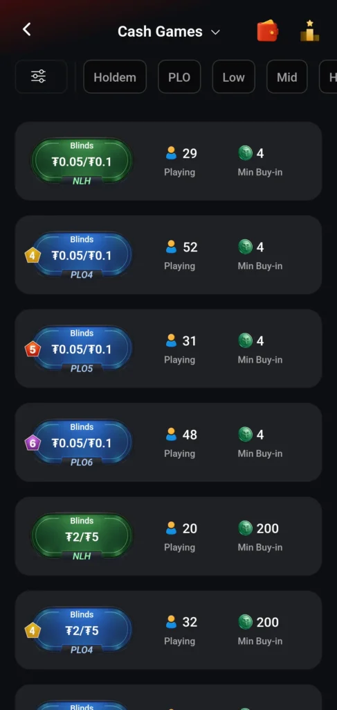 24/7 Cash Games in Many Formats