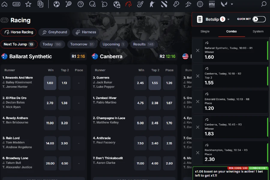 賽馬多重投注畫面