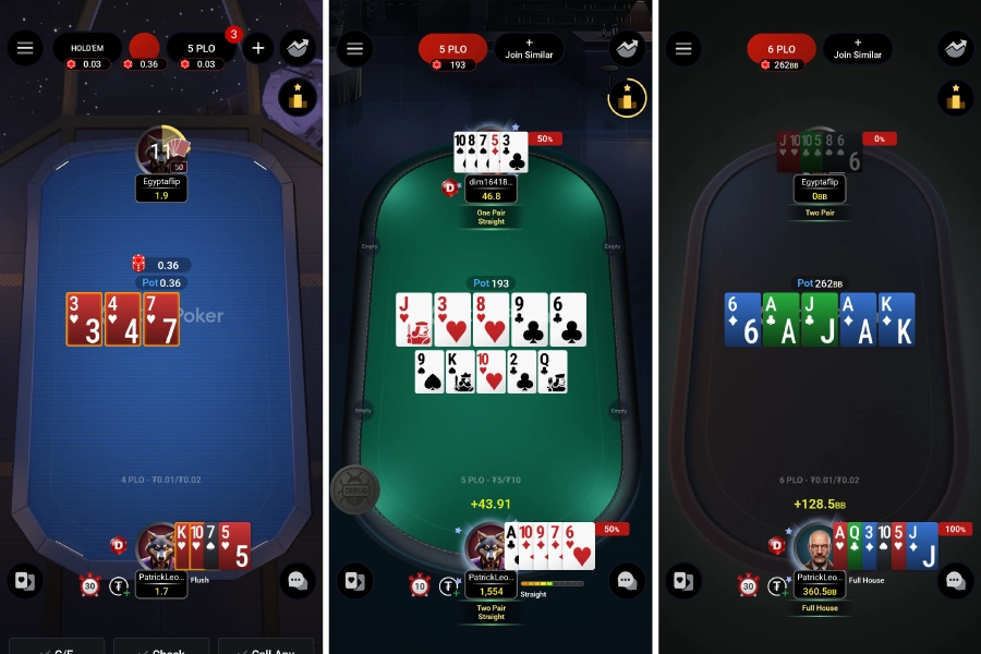 適用於 iOS 與 Android 平台的線上 PLO6 牌局